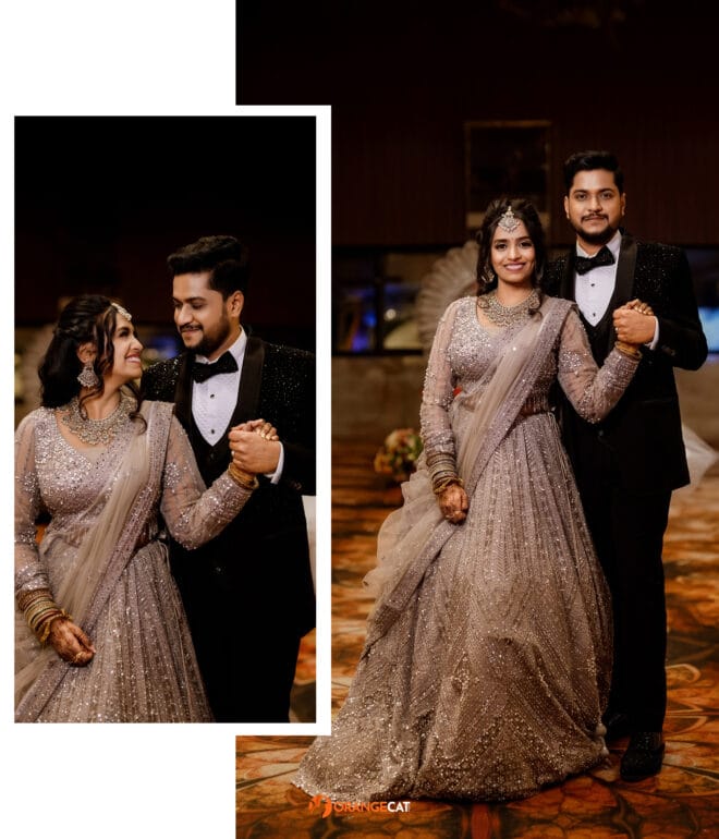 Collage of hyderabadi couple caught during their wedding reception photography
