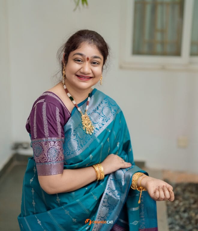 Portrait of the telugu bride on her Pellikuthuru ceremony day