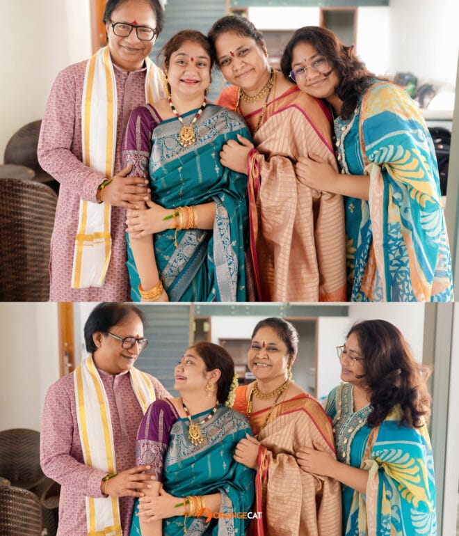 Collage of the 2 family images from Telugu pellikkuthuru photography